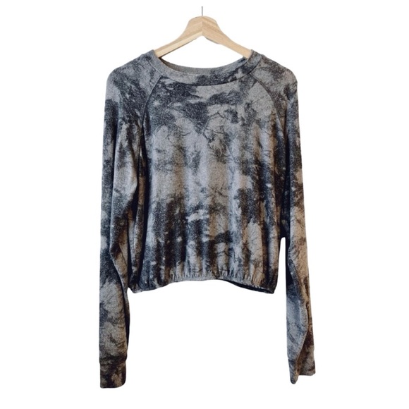 BKE black & grey sweatshirt soft elastic waist top women’s size small tie-dye - Picture 4 of 4